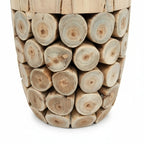Tabouret en rondins de teck détourné en table d’appoint décorative en bois massif naturel