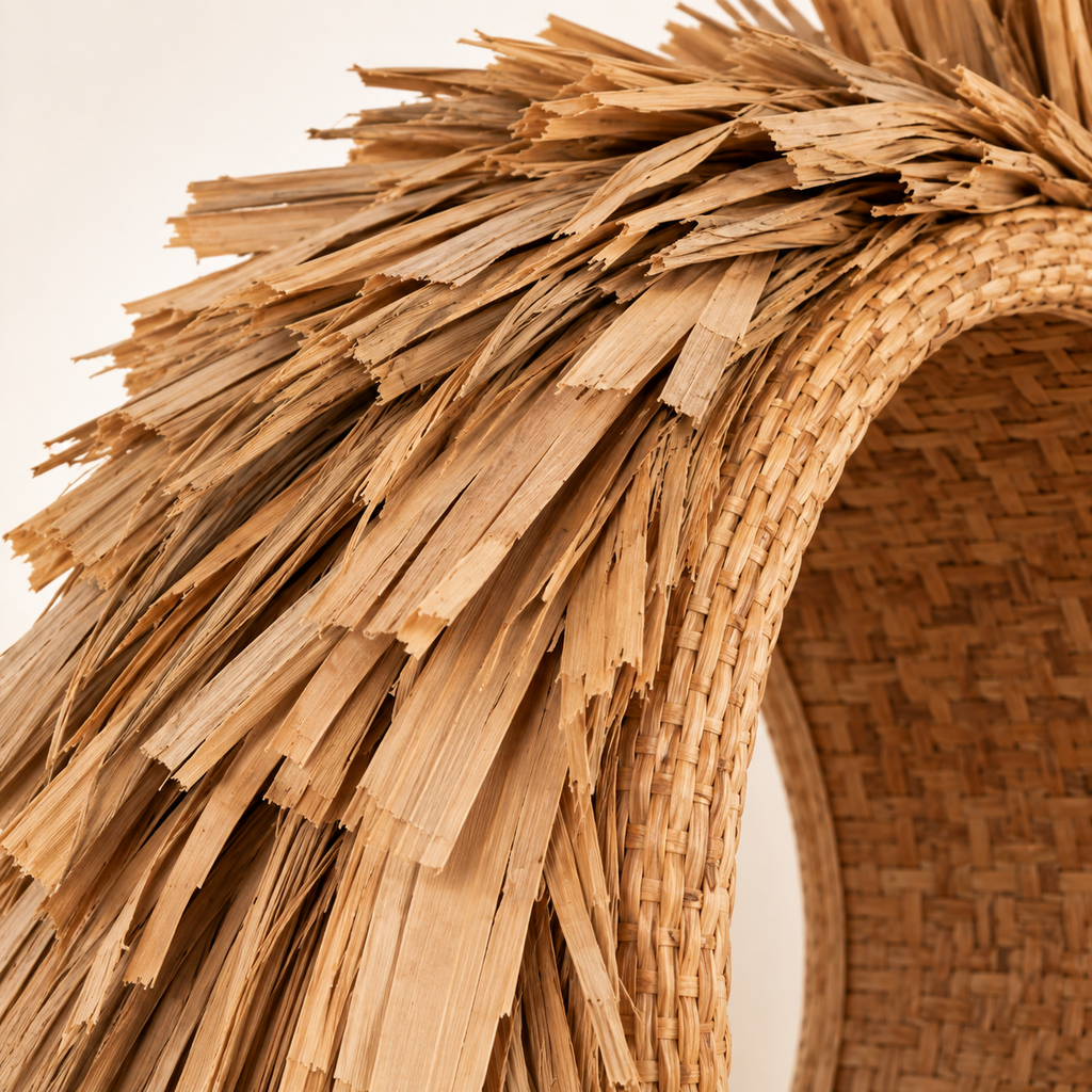 Détail de la texture du bambou naturel massif avec fibres apparentes, nuances organiques et finition artisanale