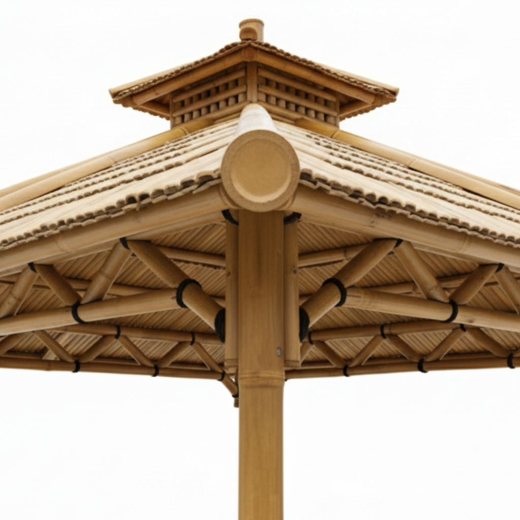 Texture du bambou naturel massif avec fibres visibles et finition artisanale balinaise