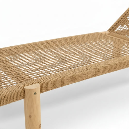 Transat en teck avec assise souple en cordage synthétique sans coussin pour piscine