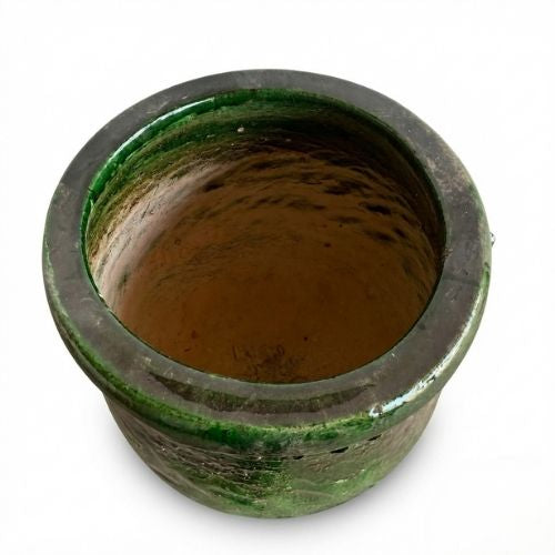 Grand pot de jardin en terre cuite émaillé vert Tamegroute – Artisanat marocain authentique pour intérieur et extérieur