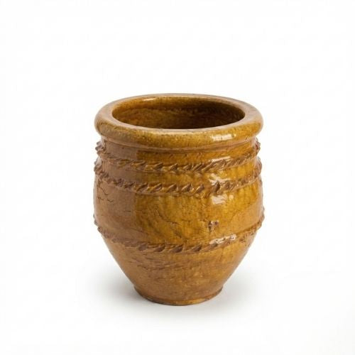 Pot en Terre Cuite Émaillé Jaune – Décoration Artisanale pour Jardin et Intérieur