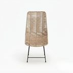 Chaise Design en Corde Tressée Beige et Métal Noir pour Jardin, Terrasse et Intérieur