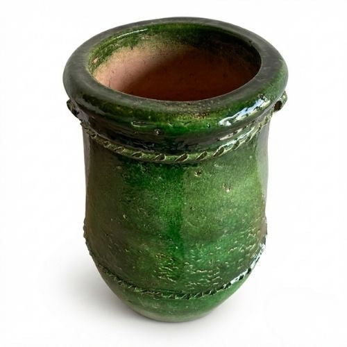 Grand pot de jardin en terre cuite émaillé vert Tamegroute – Artisanat marocain authentique pour intérieur et extérieur