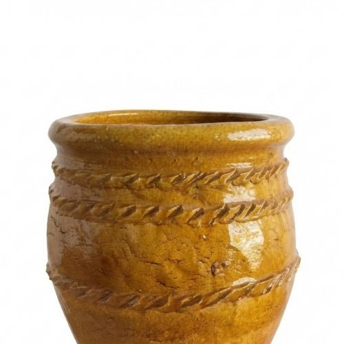 Pot en Terre Cuite Émaillé Jaune – Décoration Artisanale pour Jardin et Intérieur