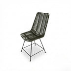 Chaise Design en Corde Tressée Vert Olive et Métal Noir pour Jardin, Terrasse et Intérieur