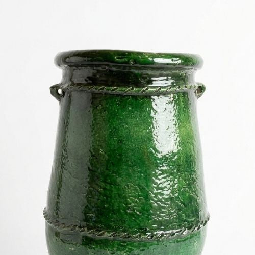 Grand pot de jardin en terre cuite émaillé vert Tamegroute – Artisanat marocain authentique pour intérieur et extérieur